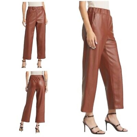 Blank NYC Pants - Blank NYC Faux Leather Elastic Waist Cropped Wide Leg Pant - Brown
